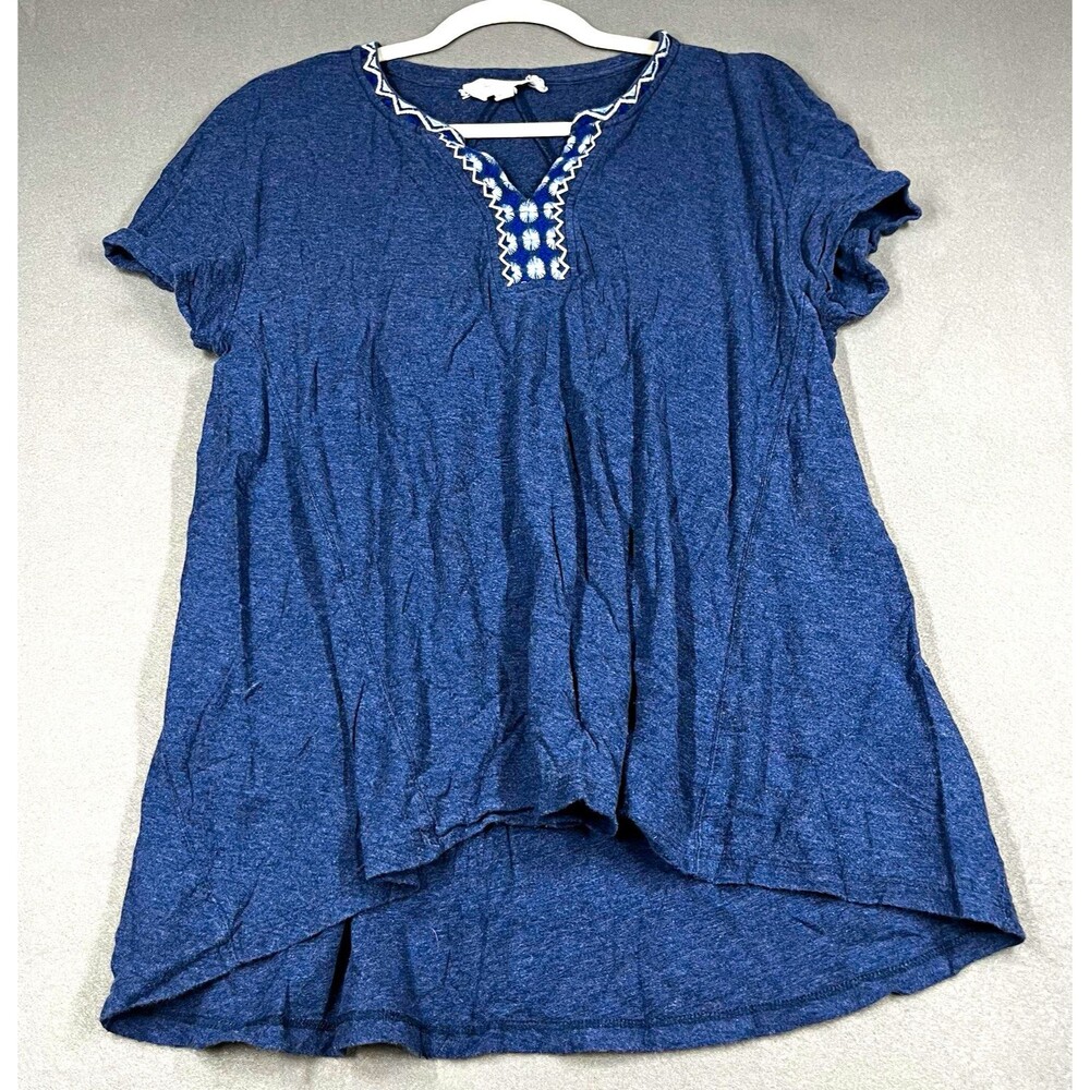 Tara by Vince Camuto Women's S Blue Embroidered V-Neck Cap Sleeve Tunic Blouse